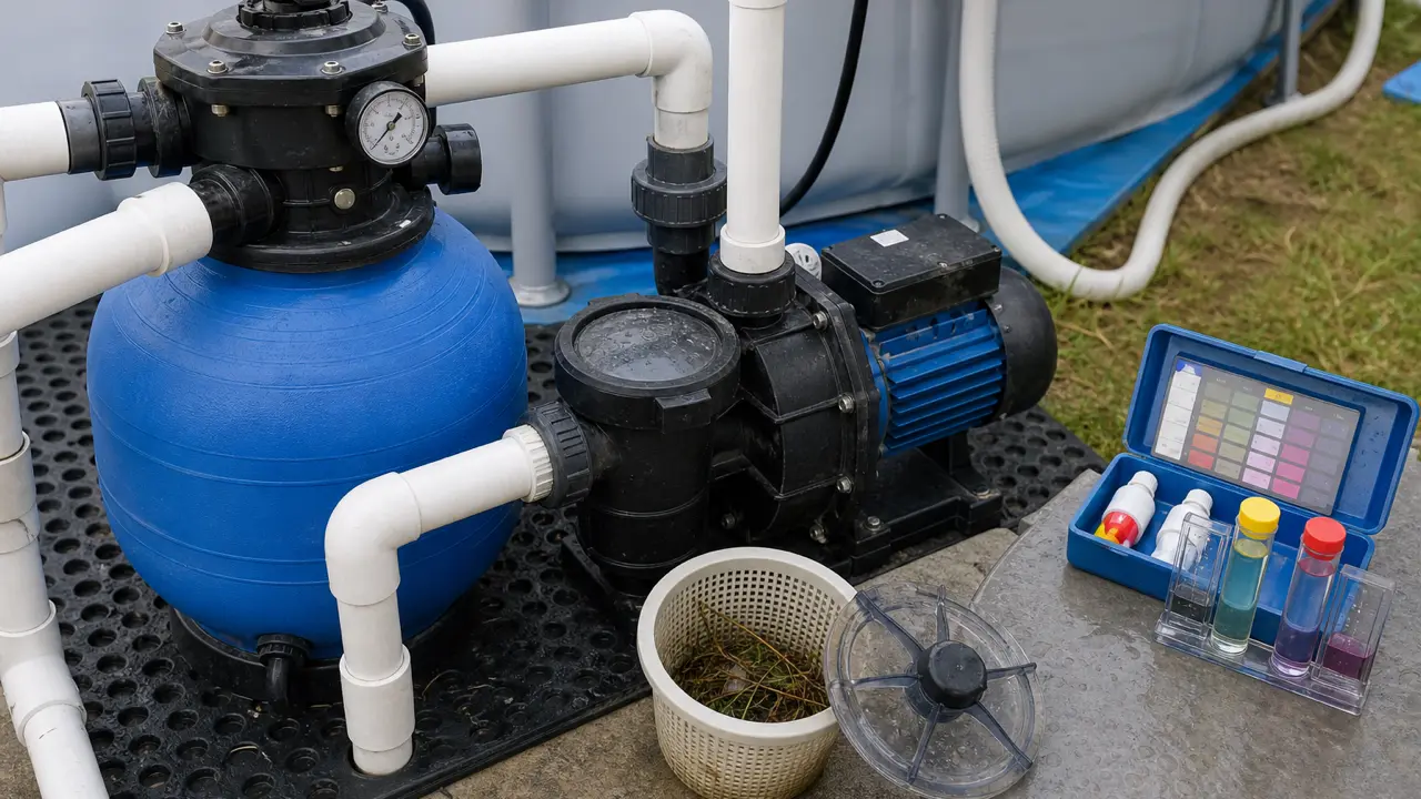 Gestione dell'acqua per piscine e parchi acquatici gonfiabili: filtrazione, ricambio, chimica e drenaggio