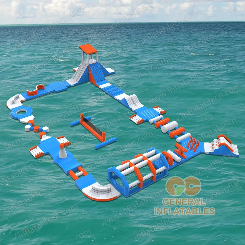 GW-200 Parco acquatico gonfiabile di medie dimensioni in vendita – Percorso a ostacoli galleggiante blu e arancione